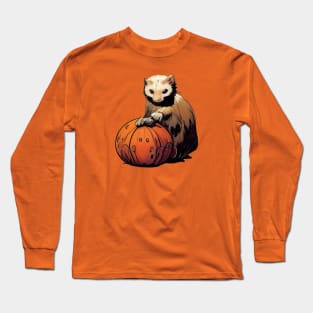 Ferret on a pumpkin Long Sleeve T-Shirt